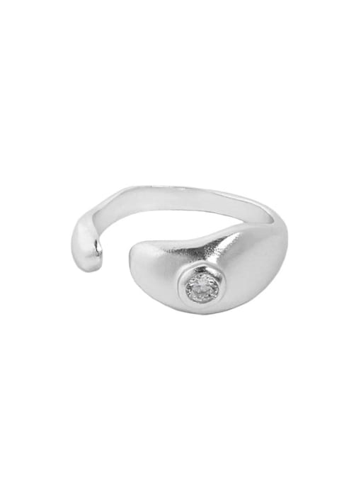 Silver [14 adjustable] 925 Sterling Silver Rhinestone Irregular Minimalist Band Ring